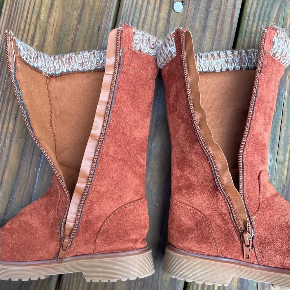 Lucky Brand Girls Rust Suede Knit Cuff Boots